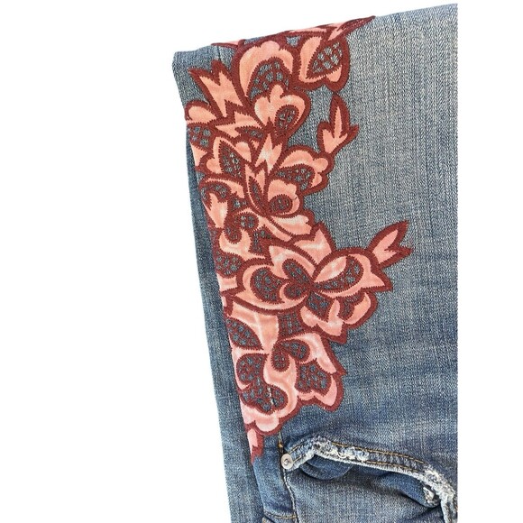Anthropologie Pilcro Slim Boyfriend Jeans Floral Embroidered Mid Rise Size 27 - Picture 6 of 13
